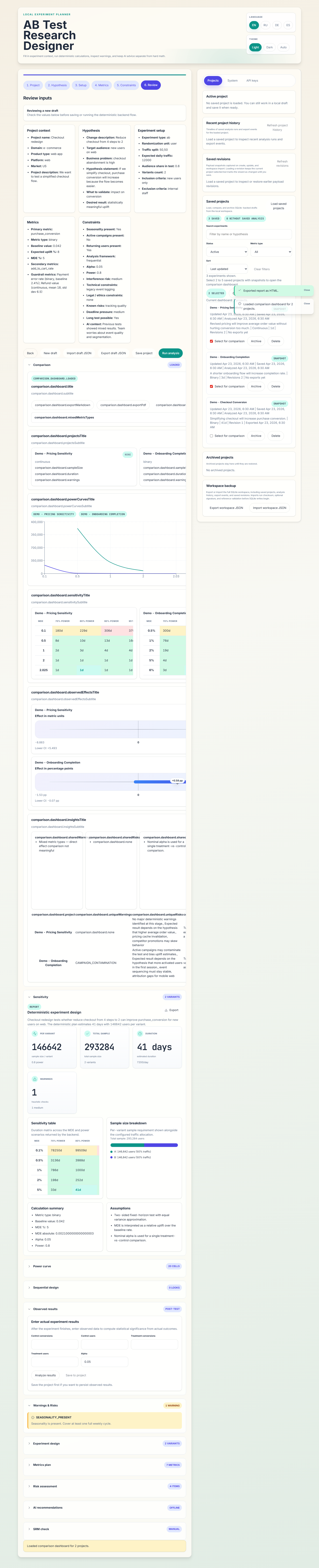 Comparison dashboard