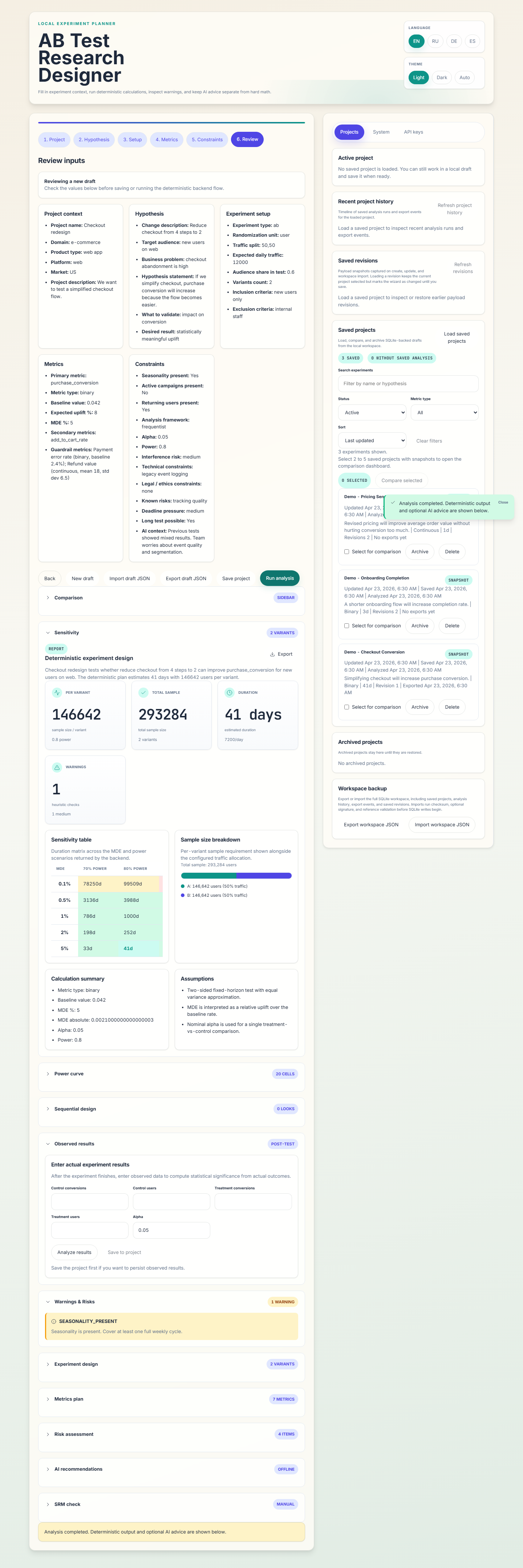 Results dashboard